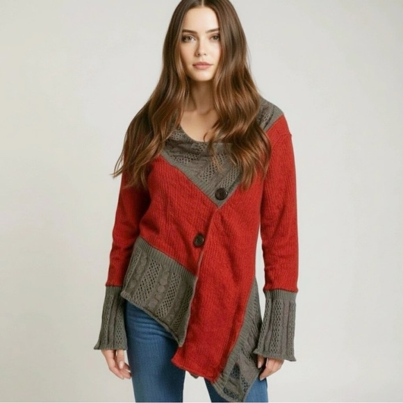 Aimee G Women's Cardigan Wool Mohair Blend Crochet Red Sweater Size Medium Rare - Picture 1 of 14